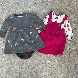 12 Month Adorable Baby Dress Set with Butterfly and Flower Patterns